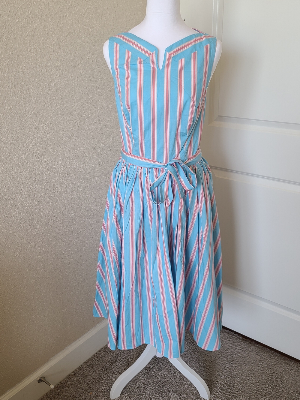 NWT Unique Vintage Pink & Blue Striped Sleeveless Fit & Flare Dress